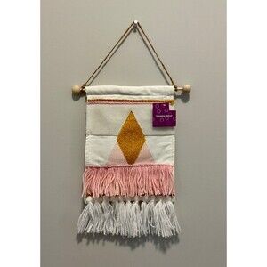 Boho Pink White & Gold Wall Hanging Decoration, NEW